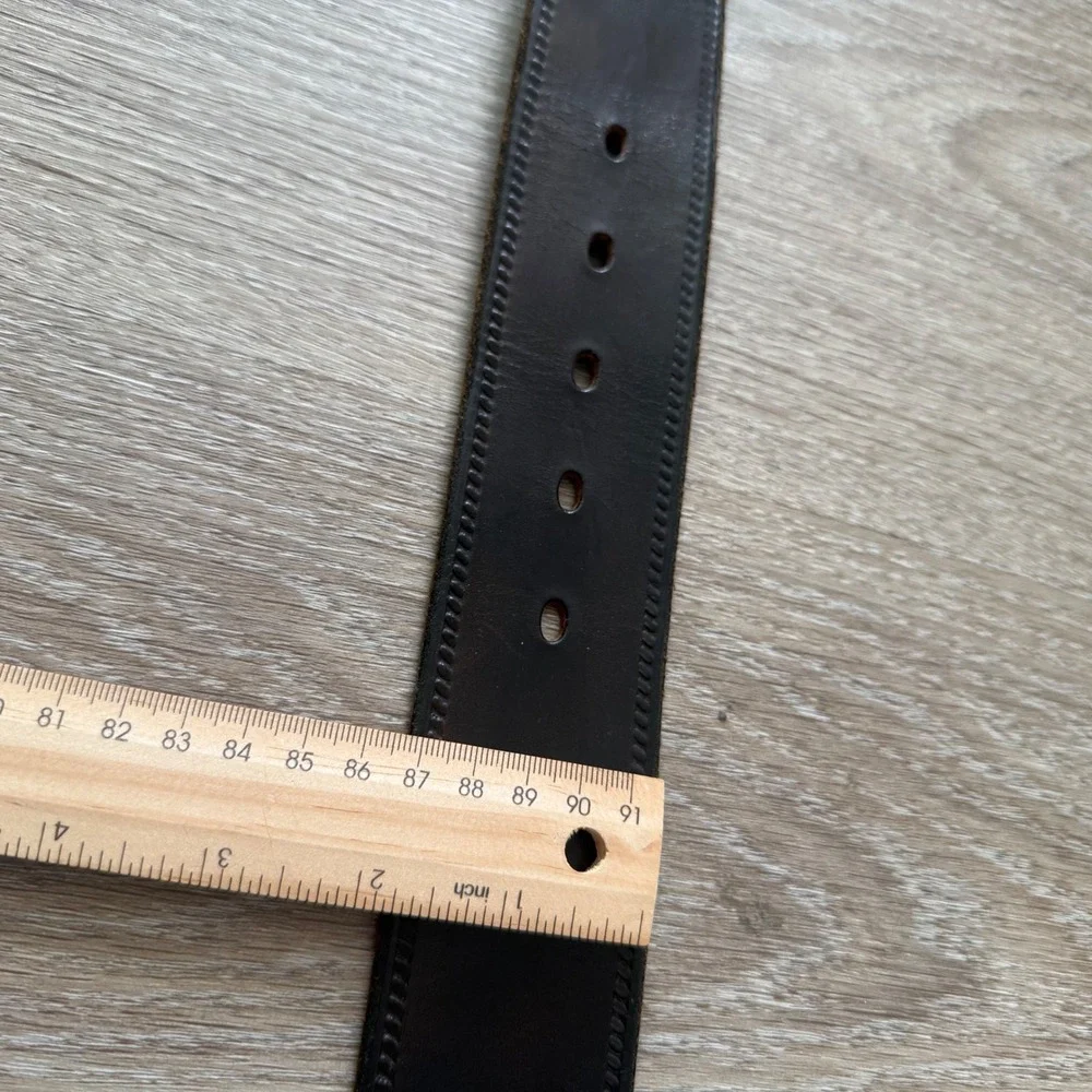 VTG Italian Leather Belt Brass Stirrup Hook Buckle Dark Brown Made in Italy 36